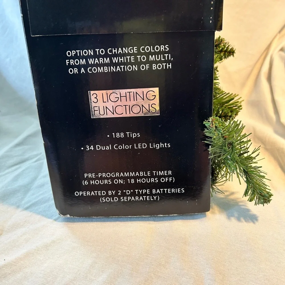 Color Switch Plus 9ft Cortland LED Pre-Lit Garland Color Changing Battery Timer